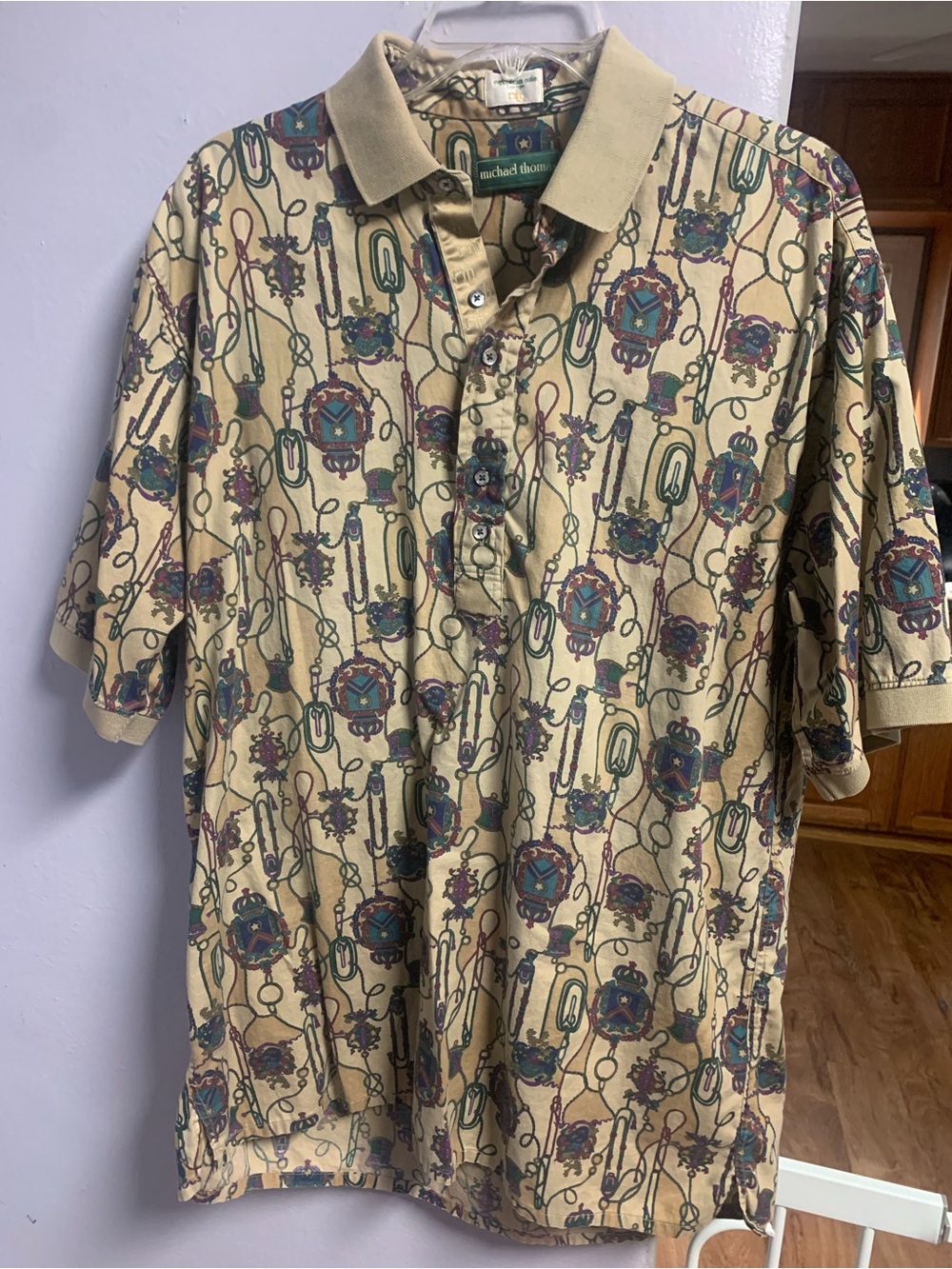 vintage Michael Thomas baroque chain print polo shirt-Large